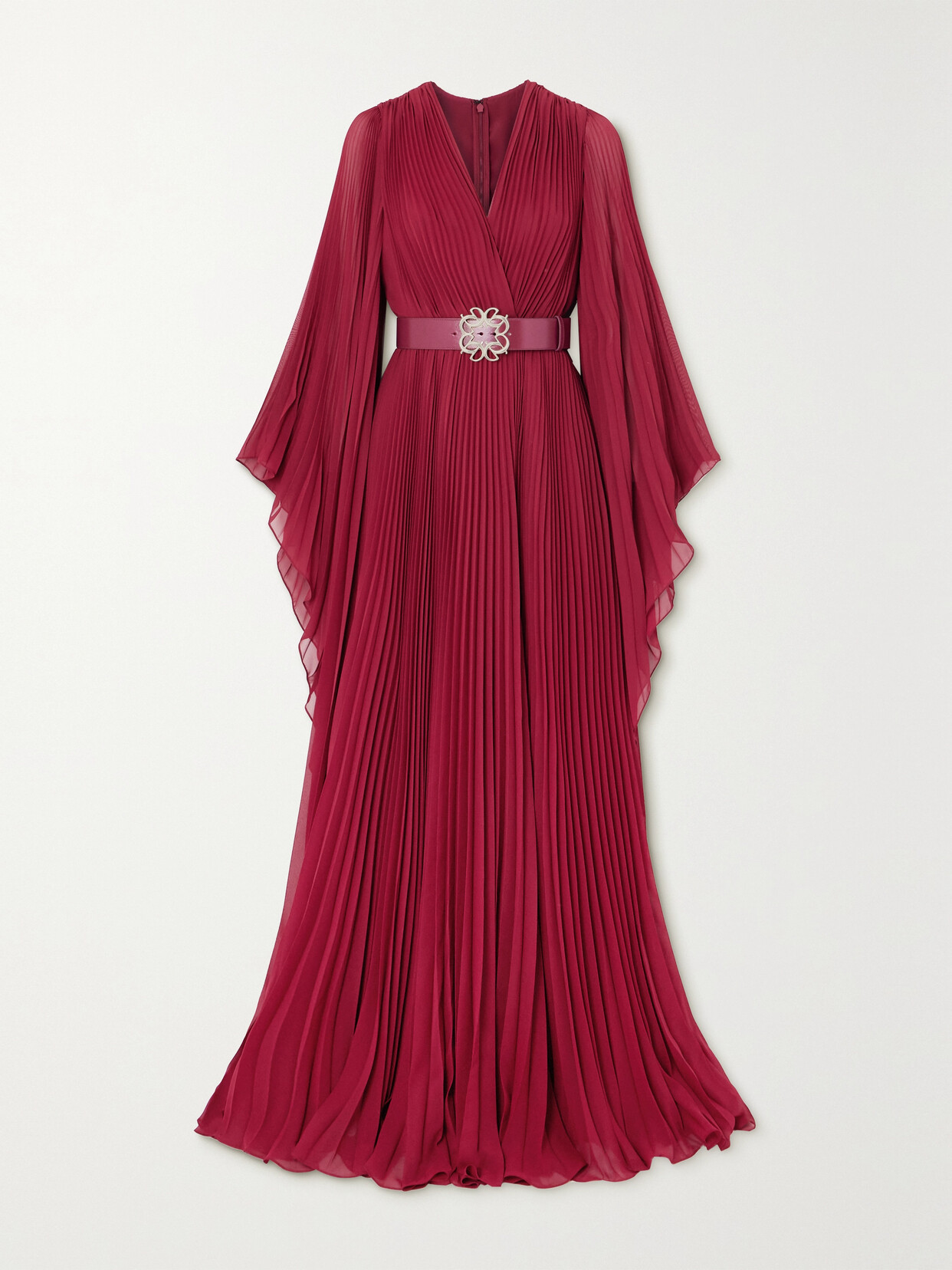 Shop Elie Saab Pleated Georgette Gown In Red