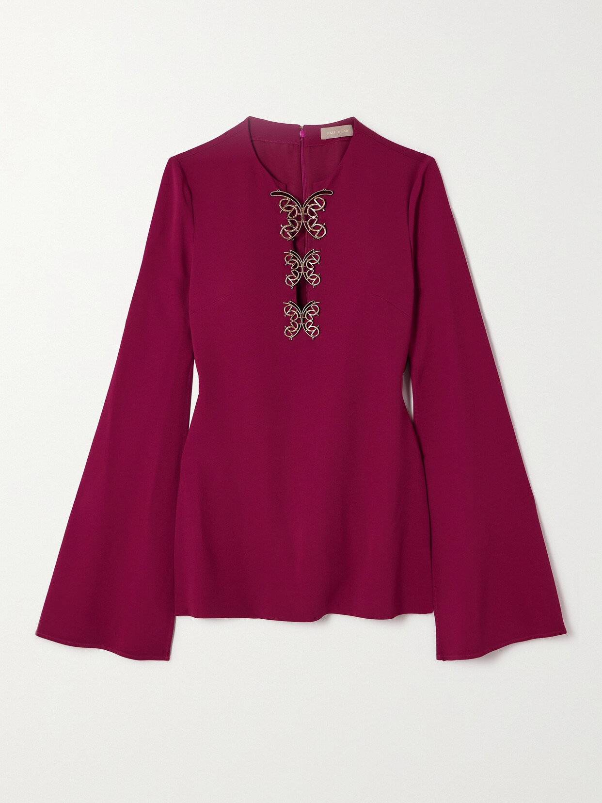 Shop Elie Saab Embellished Stretch-crepe Blouse In Red