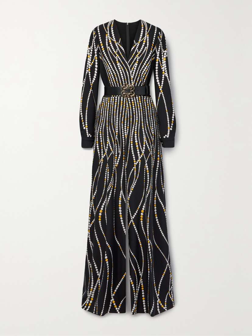 Elie Saab Belted Printed Cady Jumpsuit