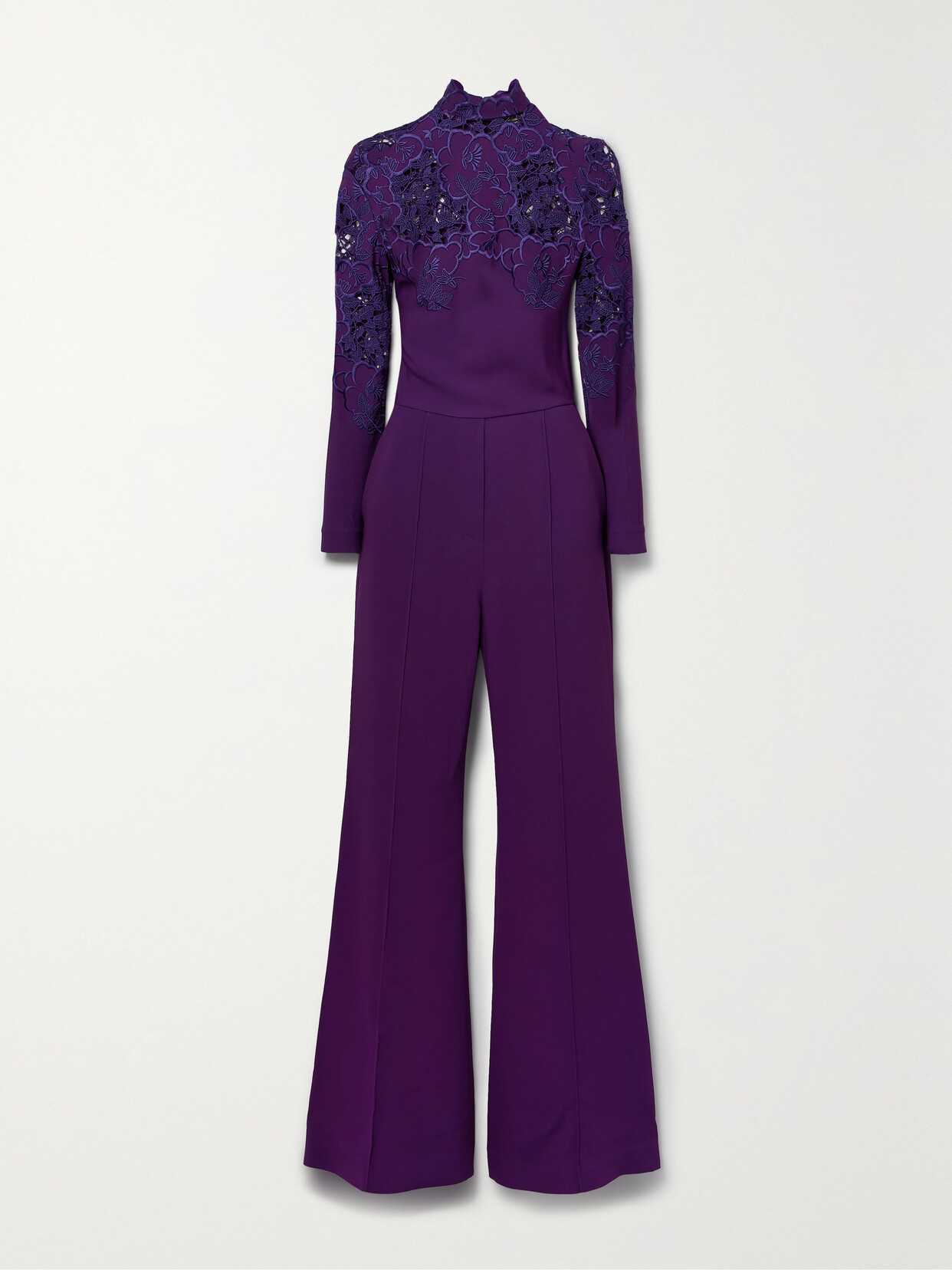 Elie Saab Lace-trimmed Embroidered Crepe Jumpsuit In Purple