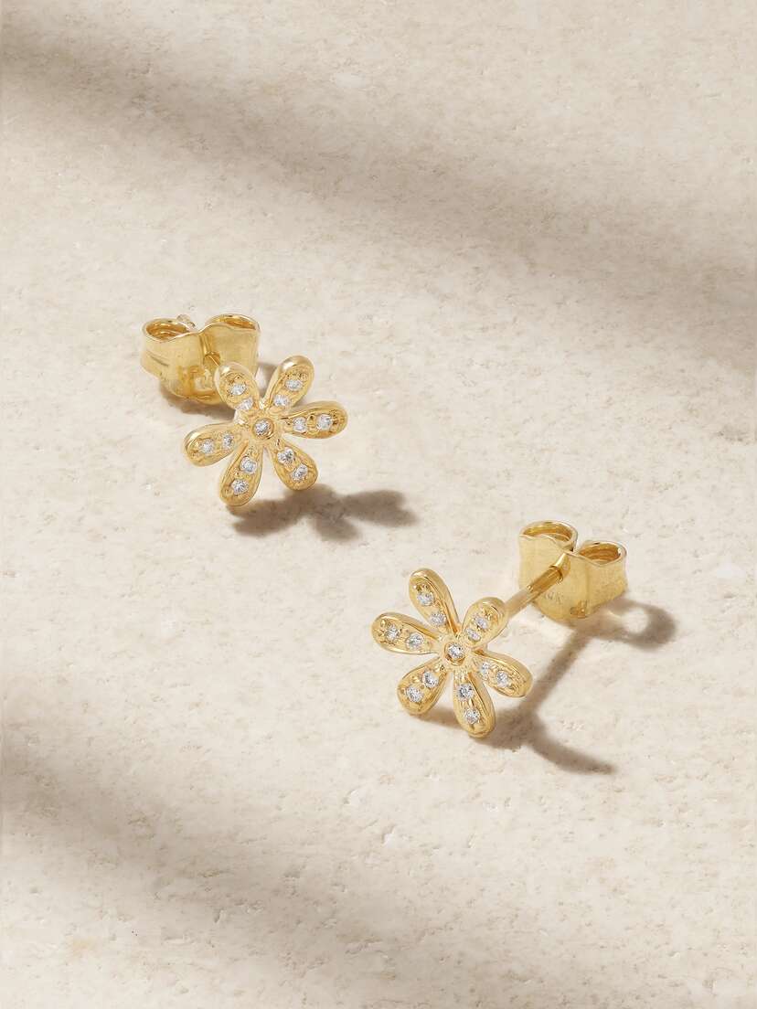 Sydney Evan Baby Daisy 14-karat Gold Diamond Earrings