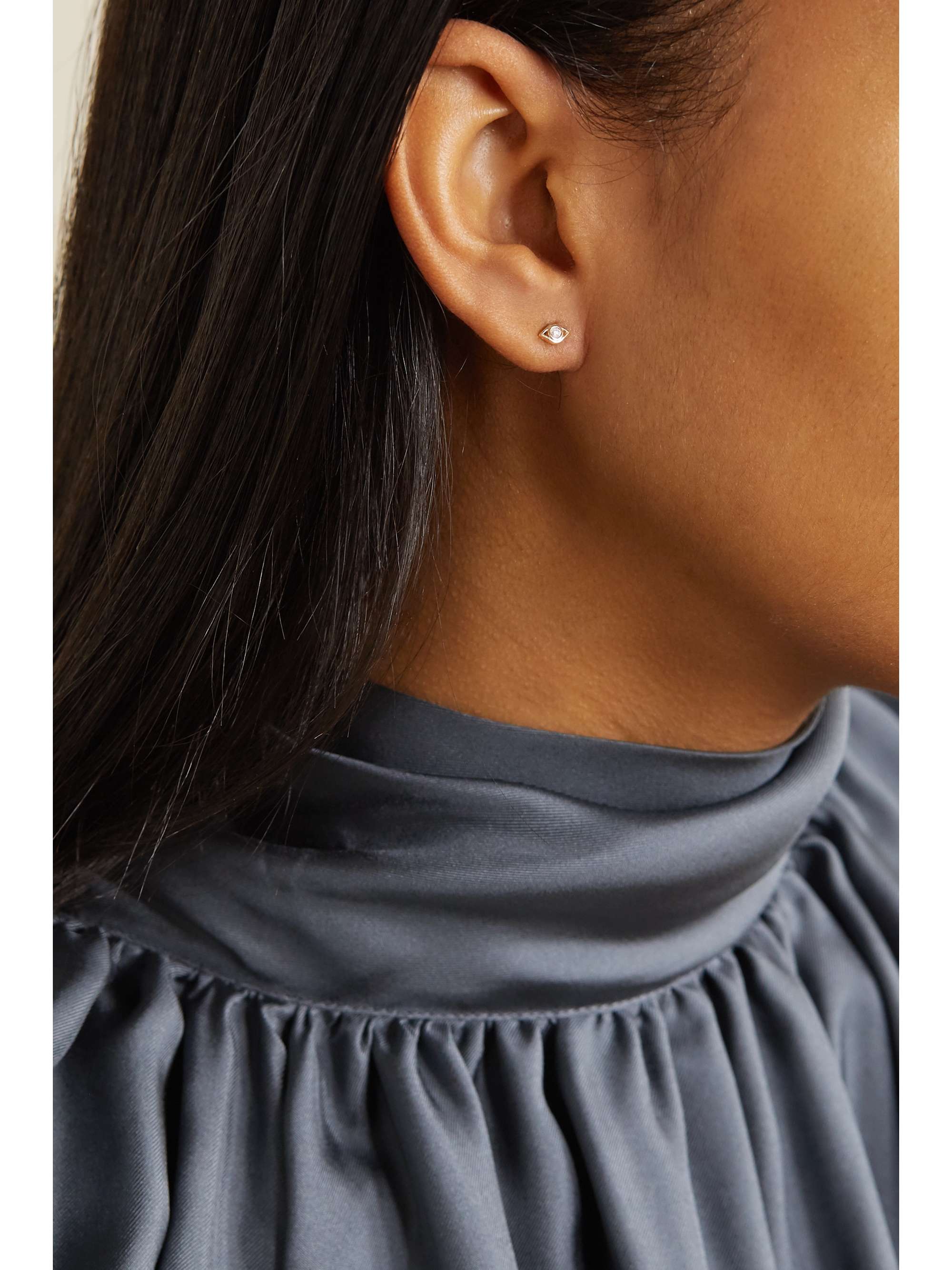 SYDNEY EVAN Small Evil Eye 14-karat gold diamond earrings