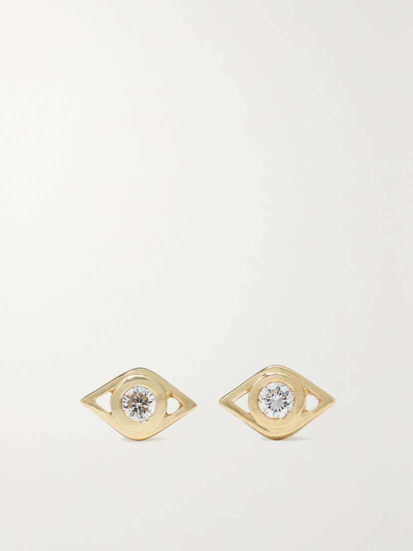 Sydney Evan Small Evil Eye 14-karat Gold Diamond Earrings