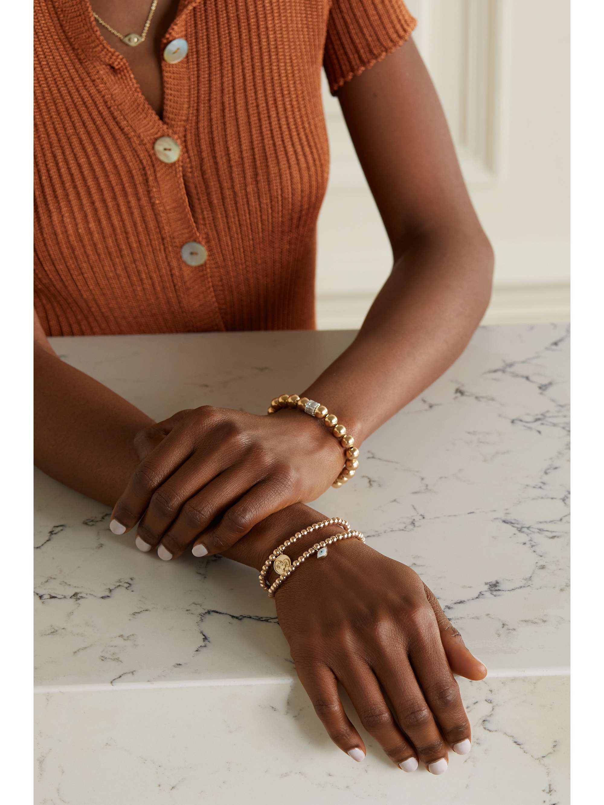 SYDNEY EVAN Evil Eye 14-karat gold and enamel bracelet