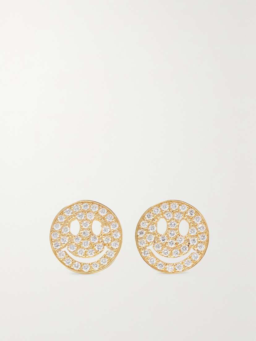 Sydney Evan Happy Face 14-karat Gold Diamond Earrings
