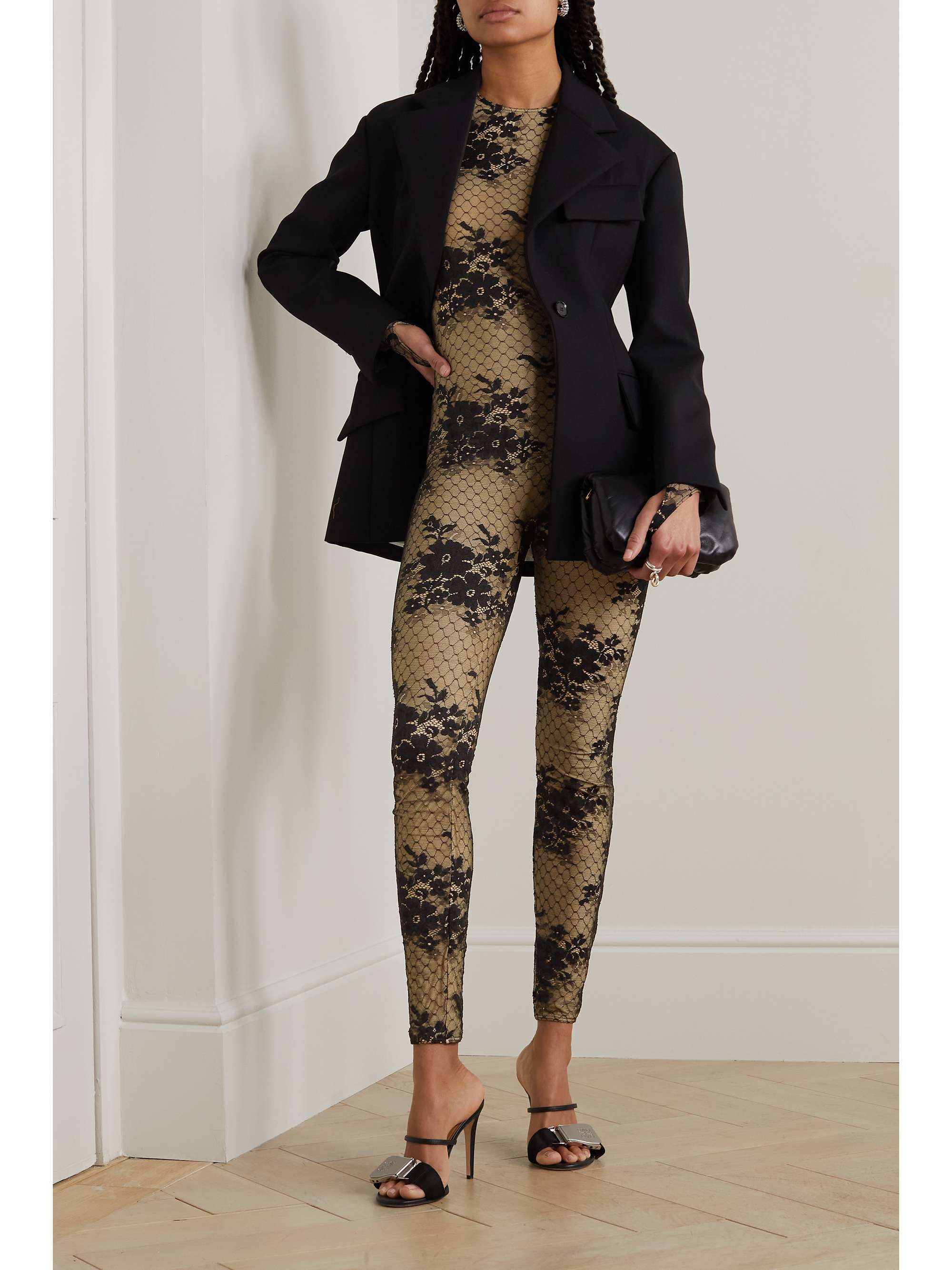 WOLFORD + No 21 Pattie mesh and lace jumpsuit