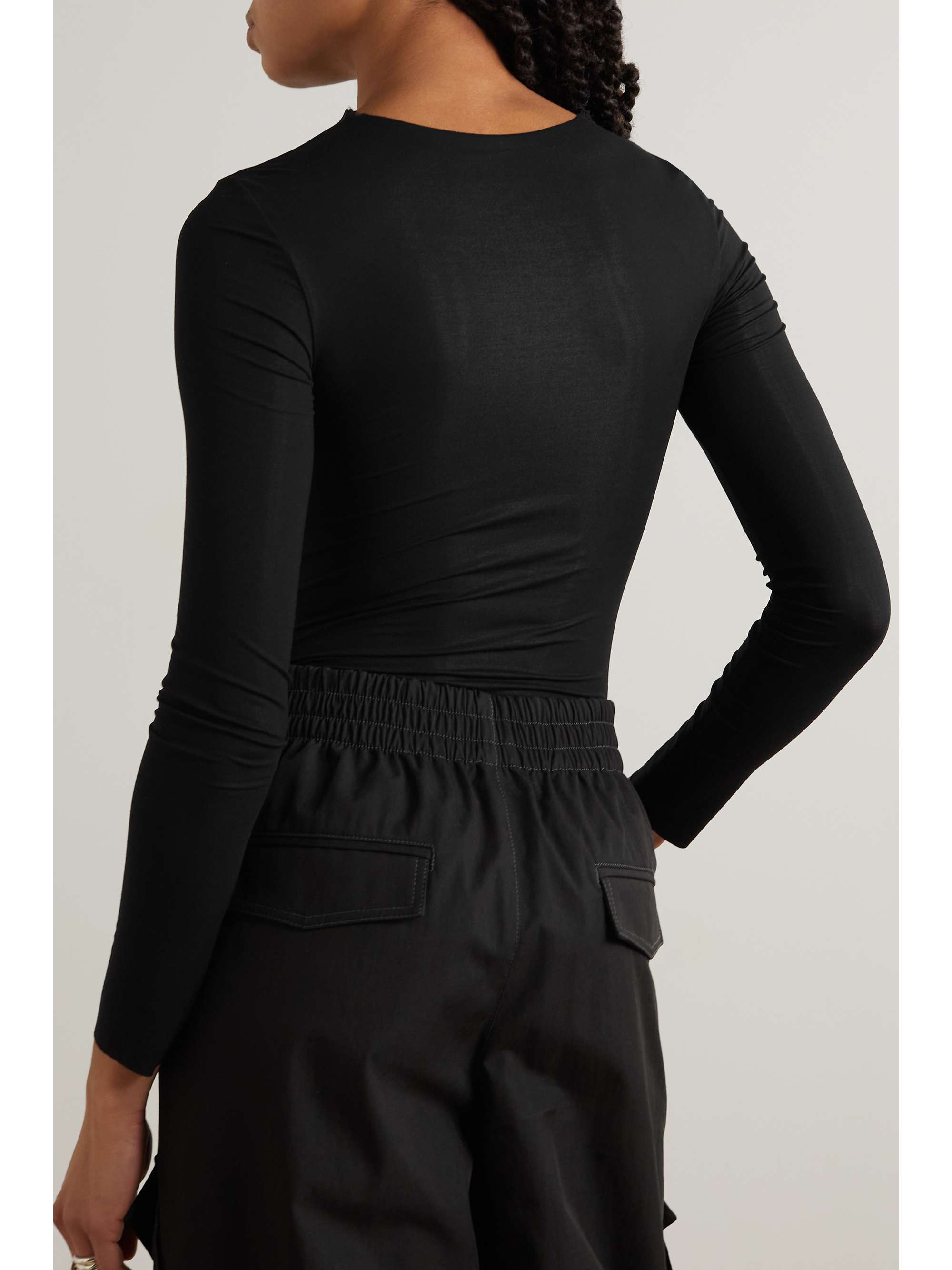 WOLFORD + N°21 ストレッチジャージー カットアウトボディスーツ ルーシュ入り