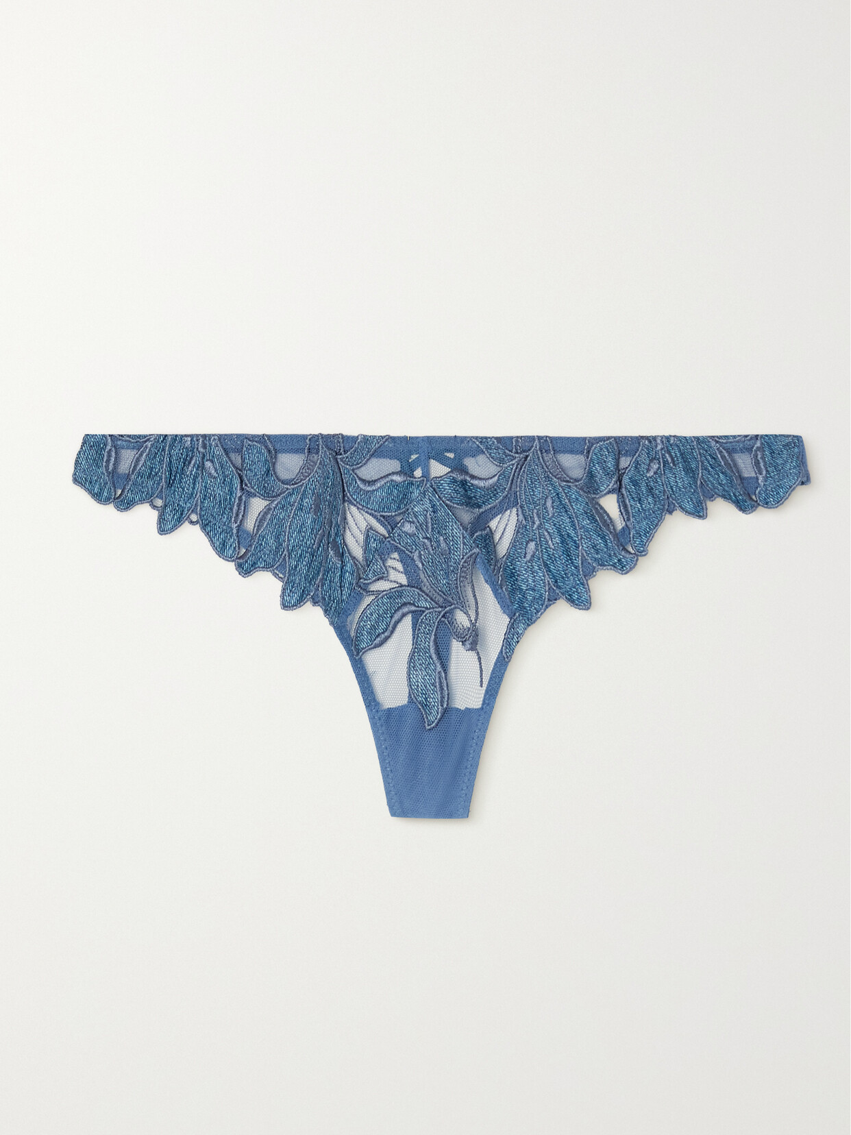 Fleur du Mal - Lily Embroidered Tulle Thong - Blue