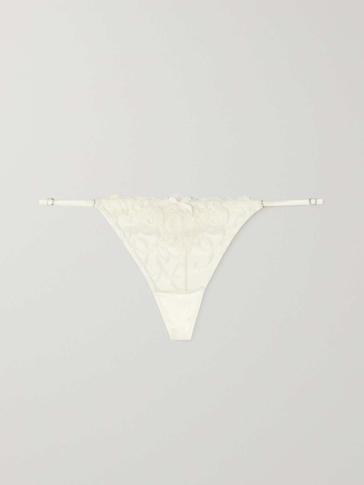 Fleur du Mal Bella Silk-blend Satin-trimmed Embroidered Tulle Thong