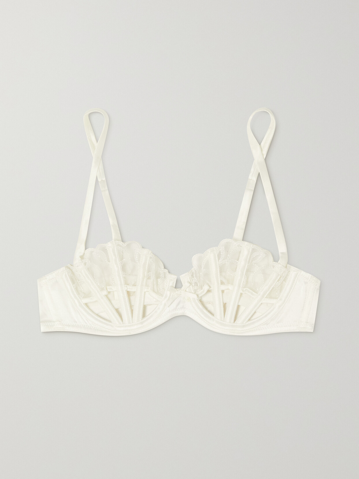 Fleur du Mal - Bella Underwired Embroidered Tulle And Silk-blend Satin Bra - Ivory