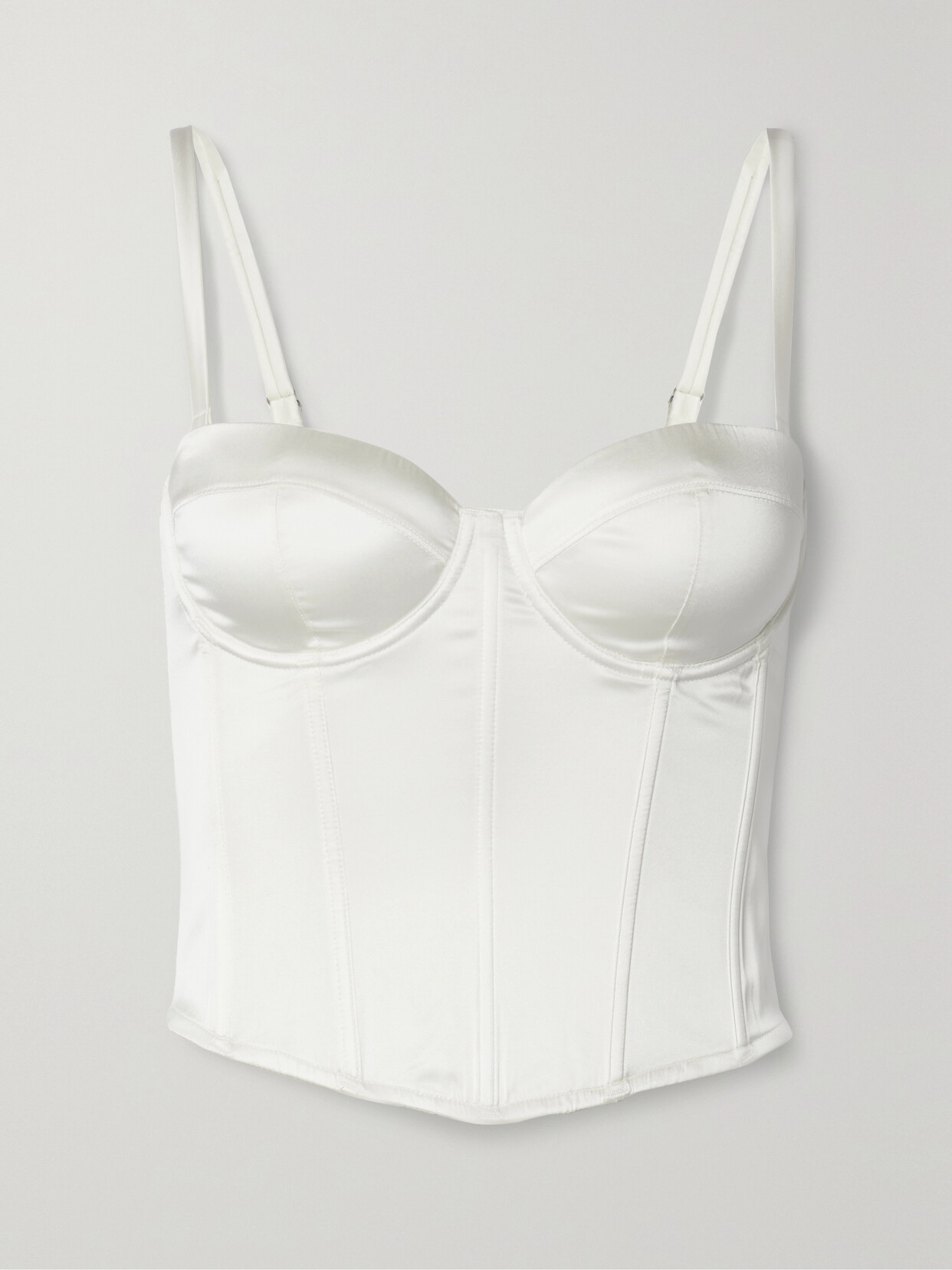 Fleur du Mal - Hamptons Cropped Stretch-silk Satin Bustier Top - Ivory