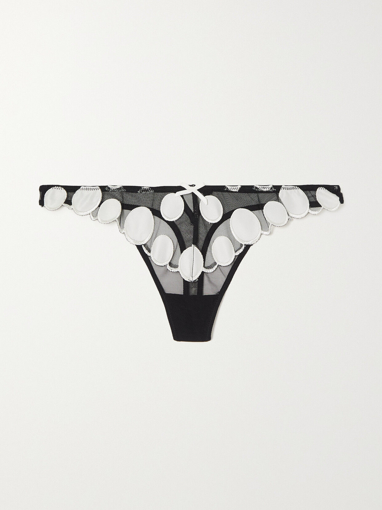 Fleur du Mal - Satin Polka-dot Appliquéd Tulle Thong - Black