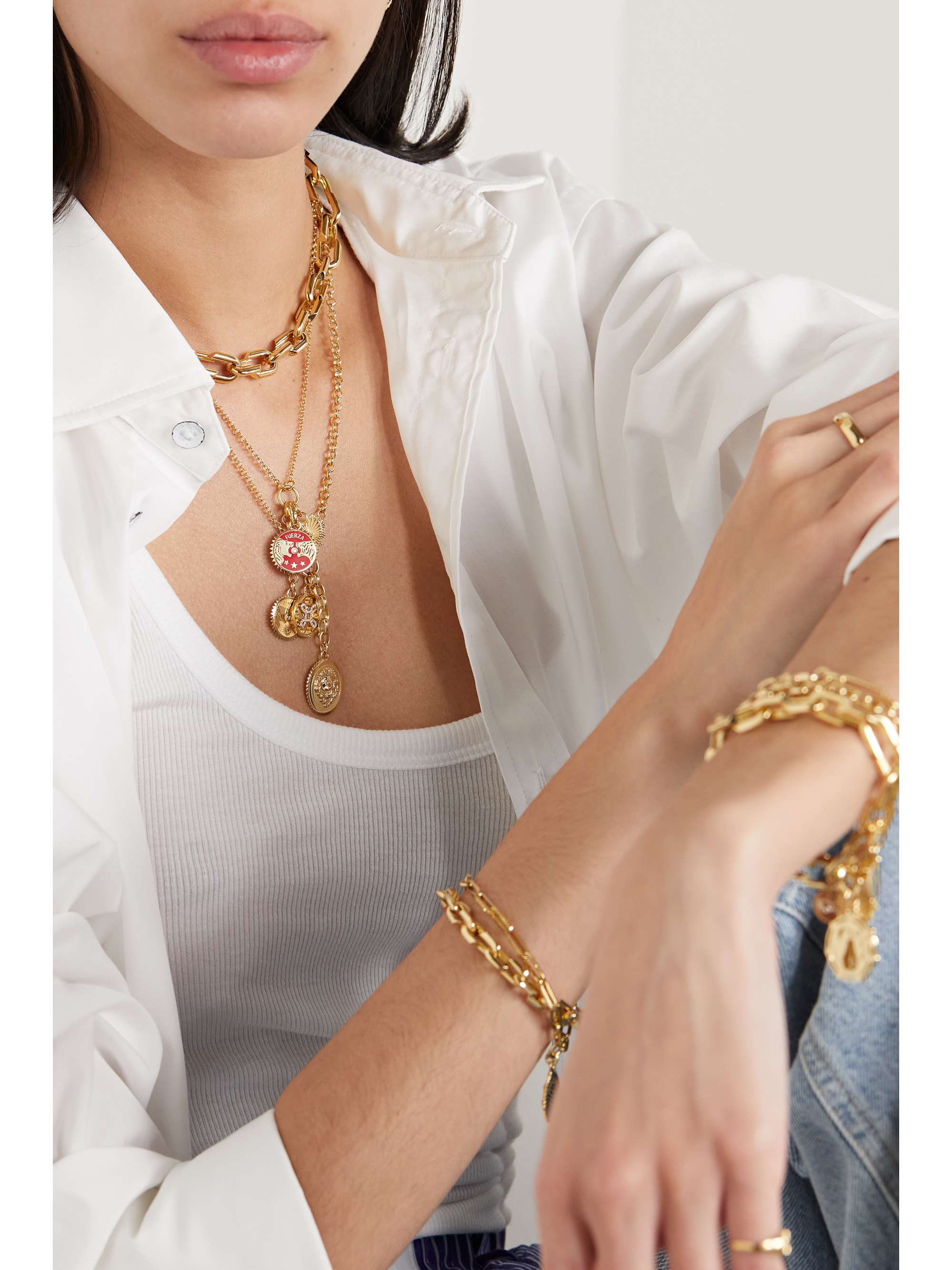 FOUNDRAE Mini Strength 18-karat gold, ceramic and diamond pendant
