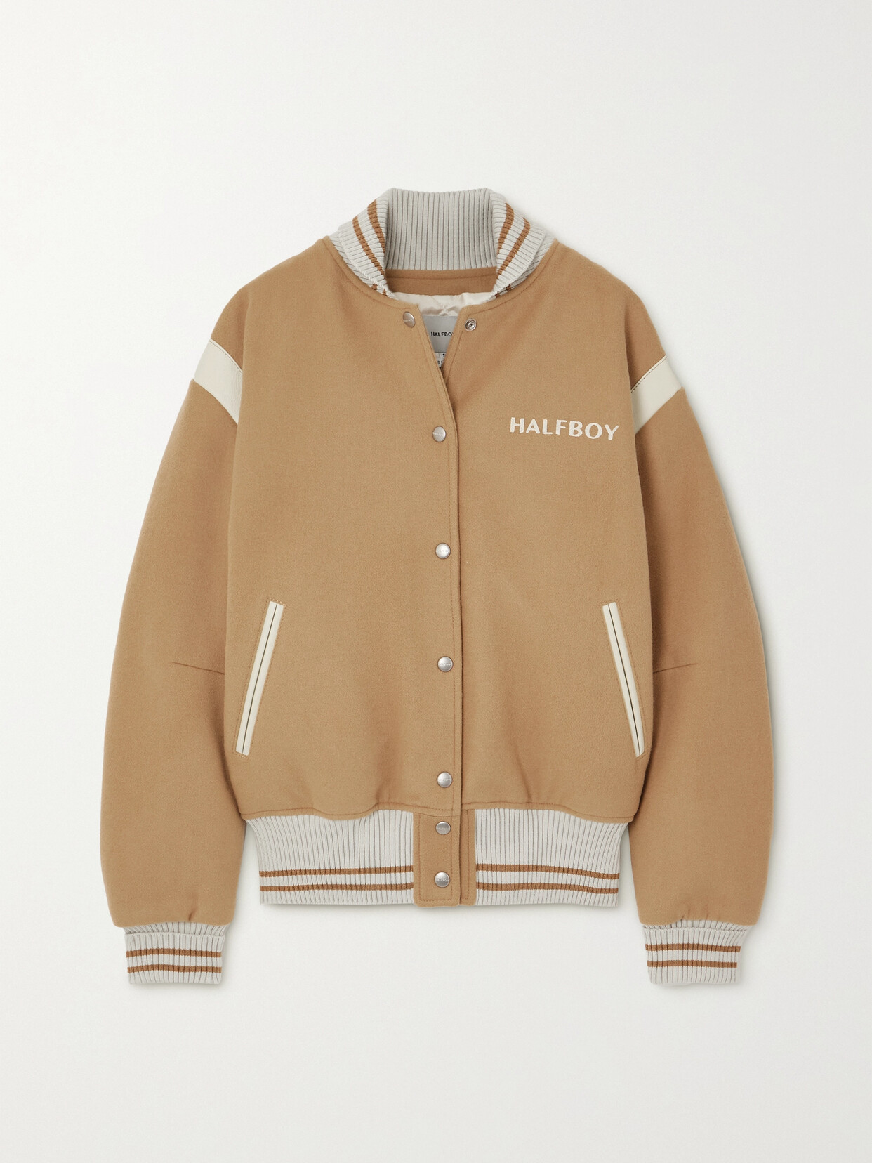 HALFBOY - Leather And Jersey-trimmed Wool-blend Jacket - Neutrals