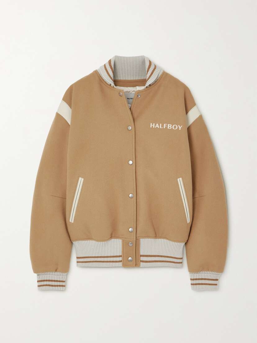 HALFBOY Leather And Jersey-trimmed Wool-blend Jacket - x large