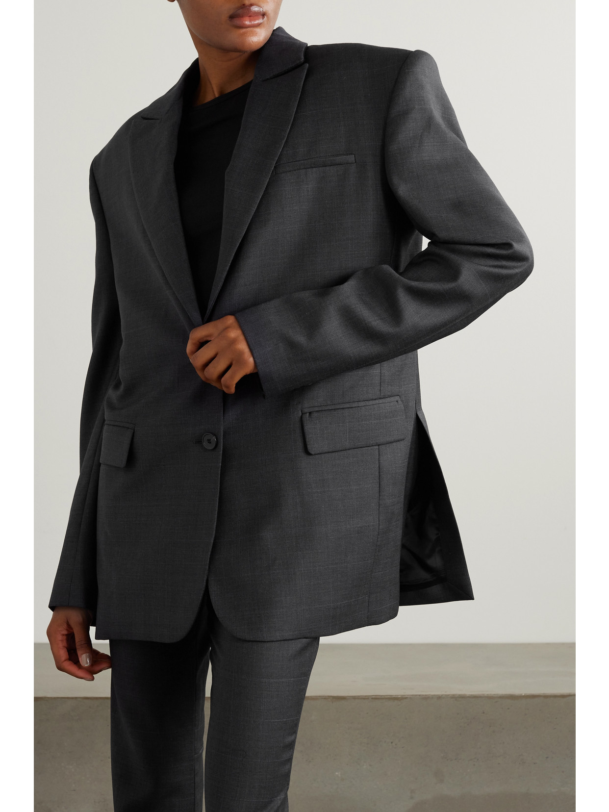 Halfboy Oversized Checked Merino Wool Blazer In Gray