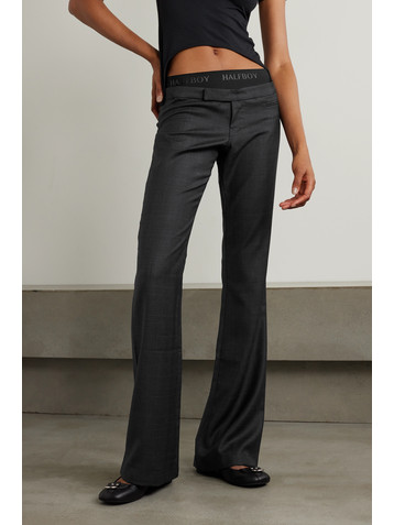 HALFBOY Layered jacquard-trimmed checked wool flared pants