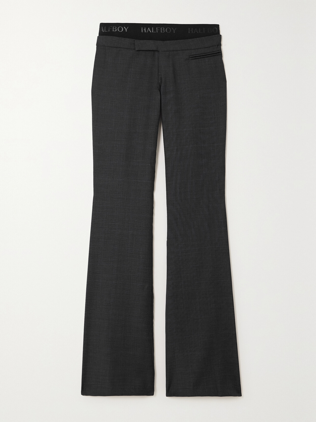 HALFBOY - Layered Jacquard-trimmed Checked Wool Flared Pants - Gray