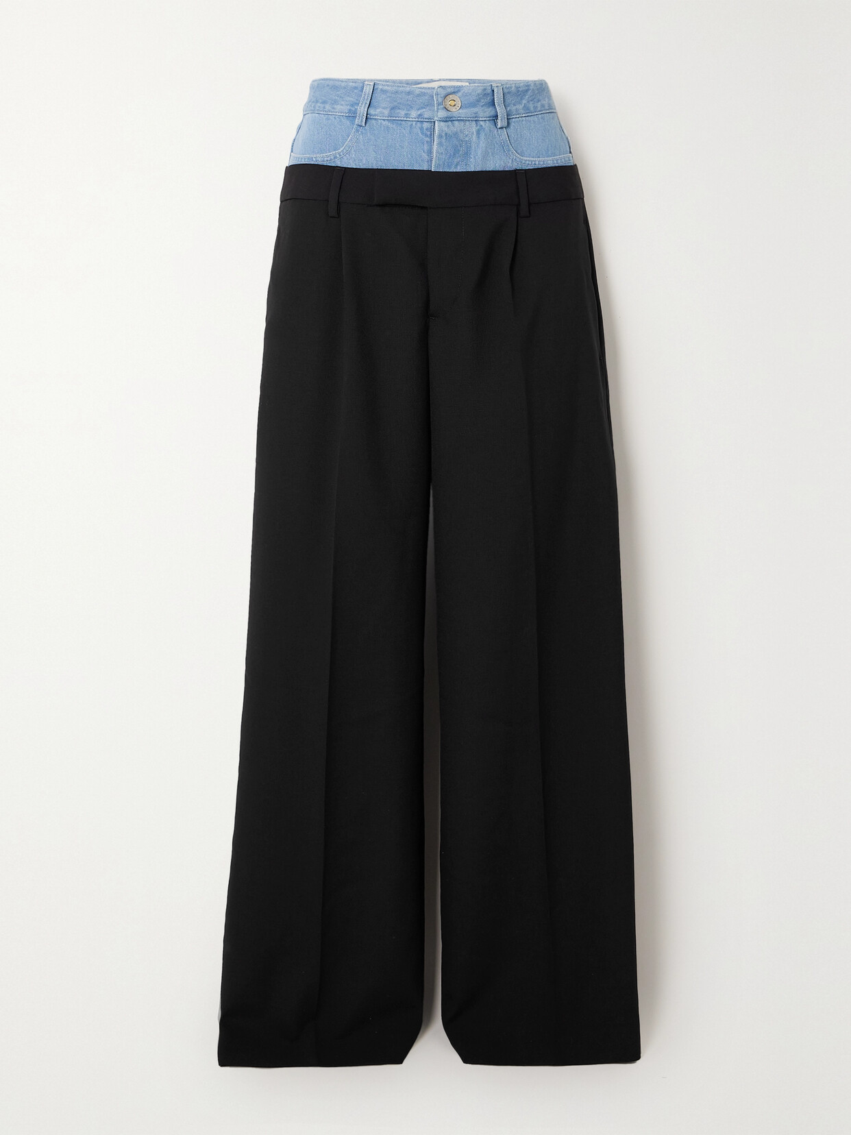 Shop Dion Lee Paneled Denim And Wool Pants In Black