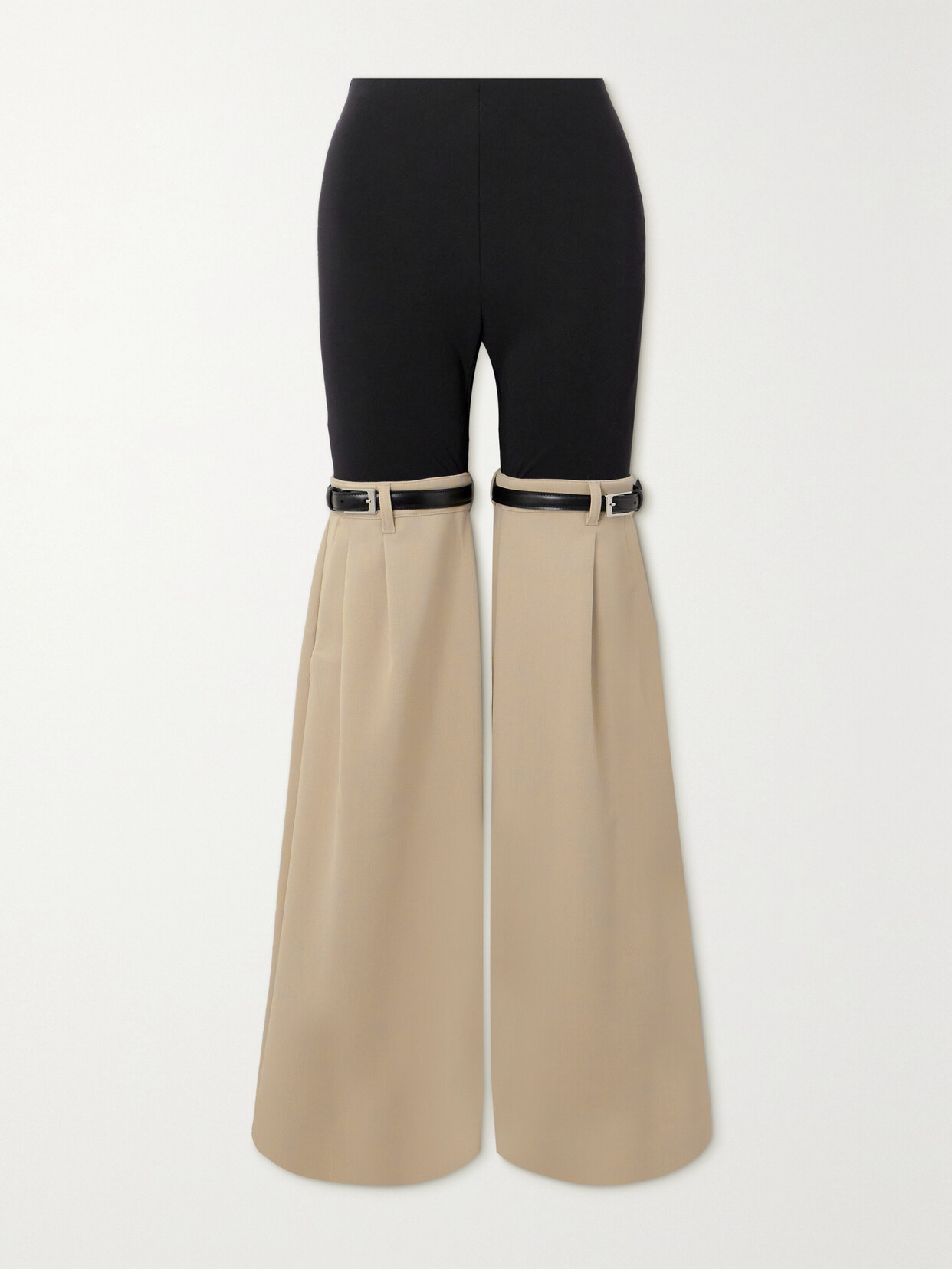 Coperni - Two-tone Buckled Stretch-knit Flared Pants - Neutrals