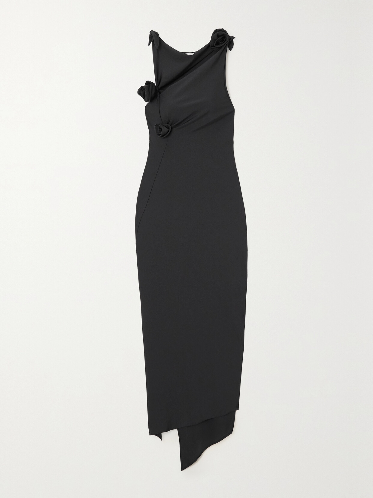 Coperni - Asymmetric Appliquéd Stretch-satin Maxi Dress - Black