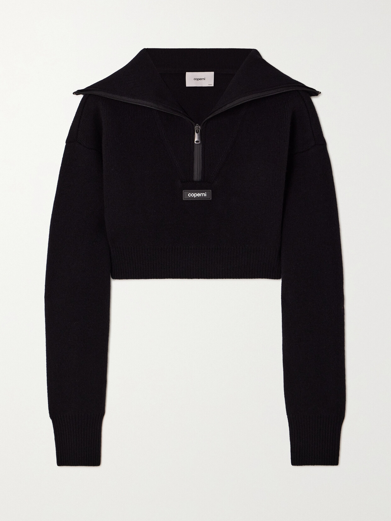 Coperni - Cropped Appliquéd Stretch-wool Half-zip Sweater - Black