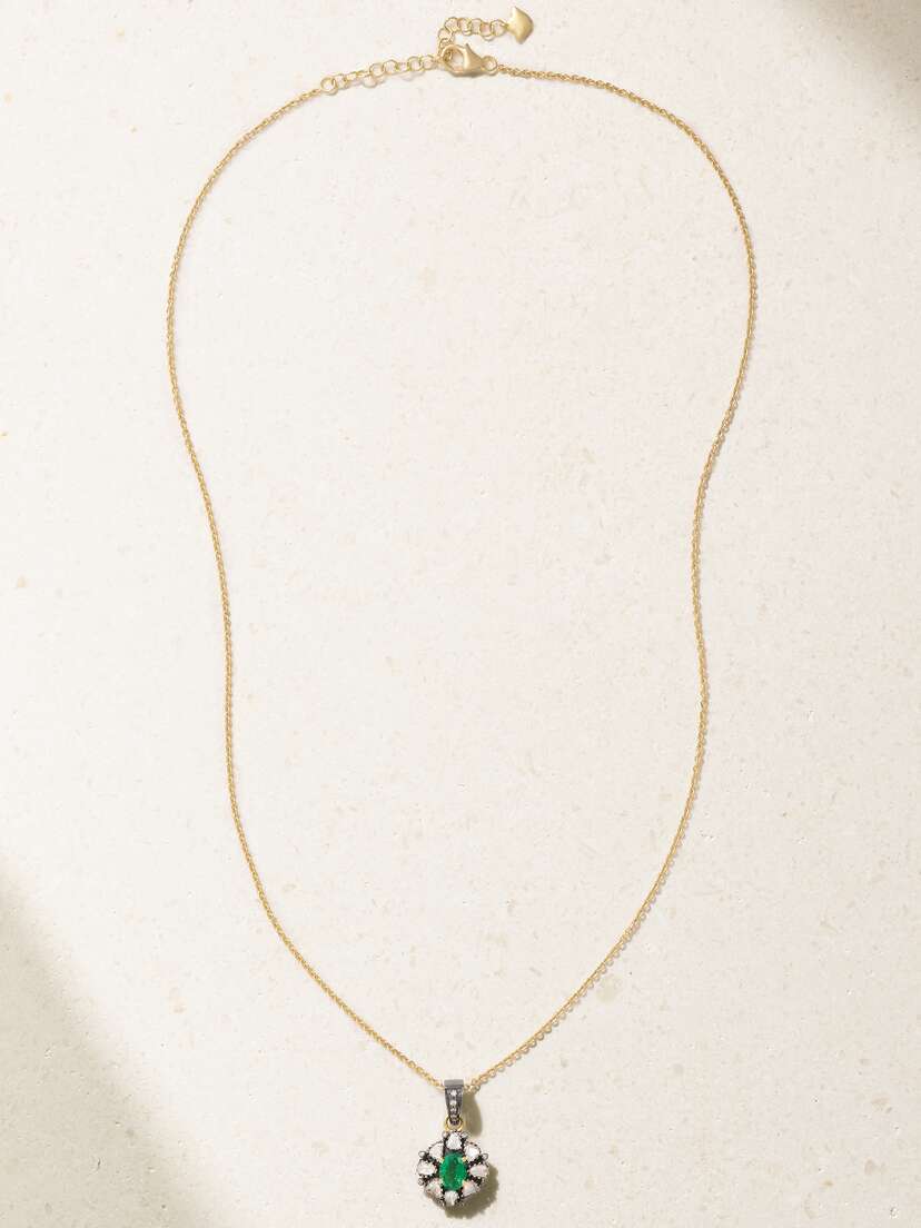 Amrapali London 18-karat Rhodium-plated , Diamond And Emerald Necklace - One size