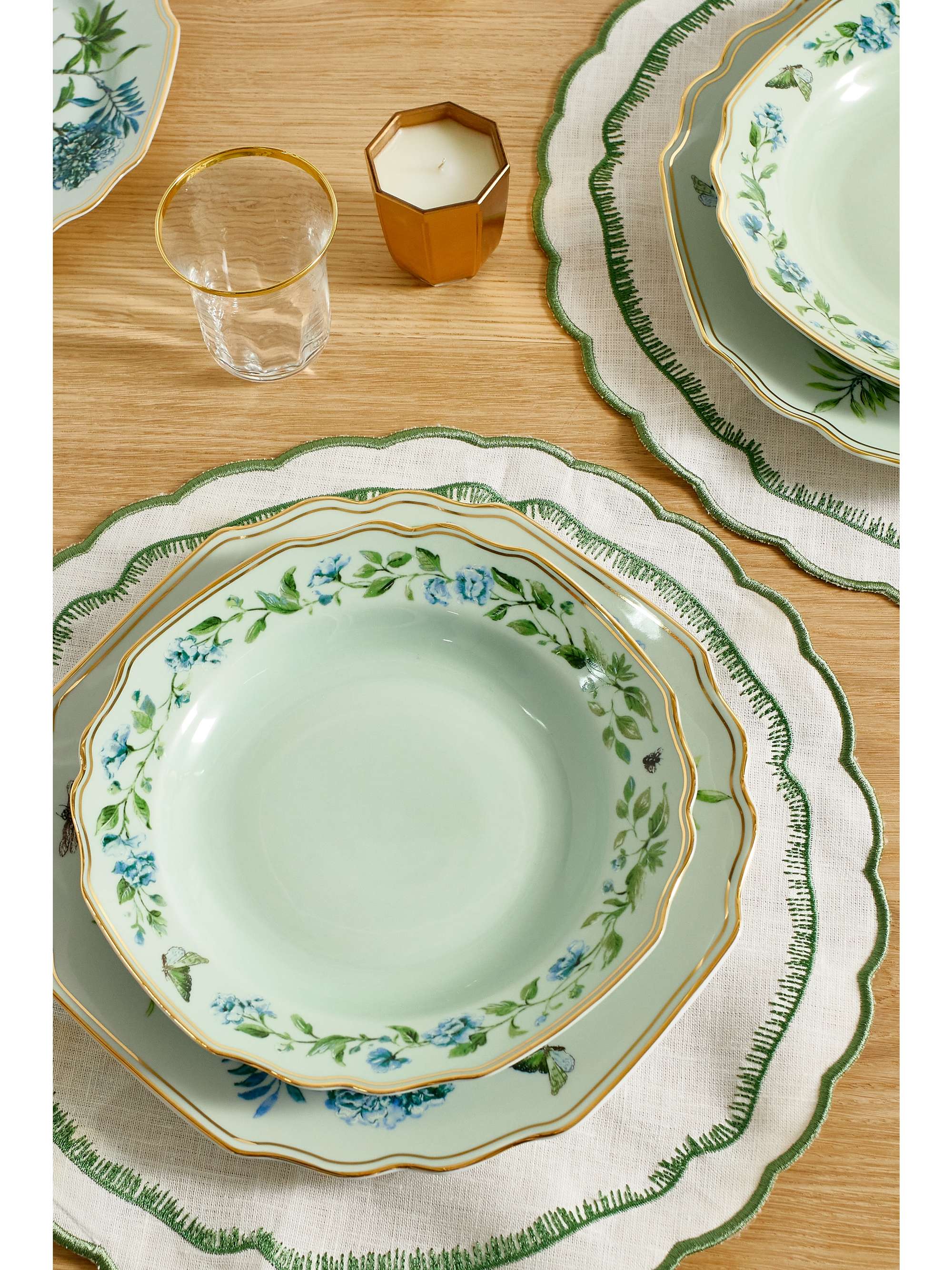 AQUAZZURA CASA Secret Garden set of two 23cm gold-plated painted porcelain soup plates