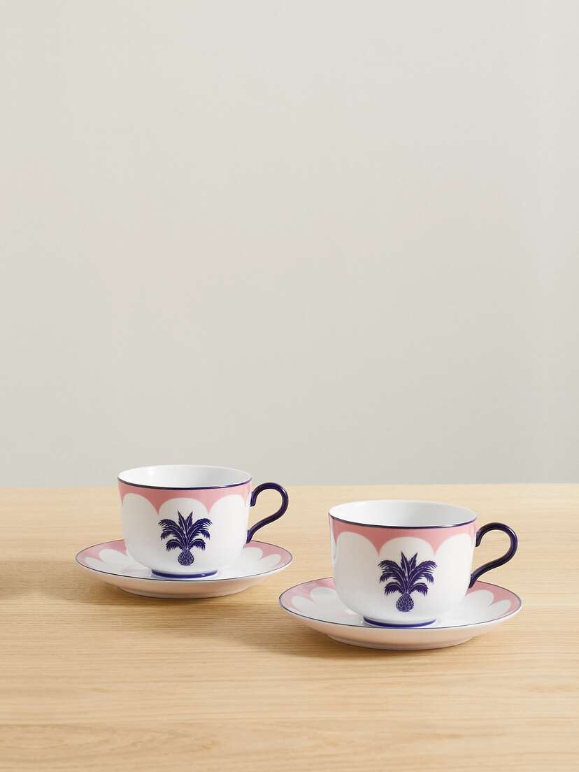 Aquazzura Casa Jaipur Set Of Two Ceramic Tea Cups And Saucers