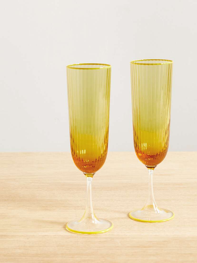 Aquazzura Casa Set Of Two Gold-plated Murano Glass Champagne Flutes