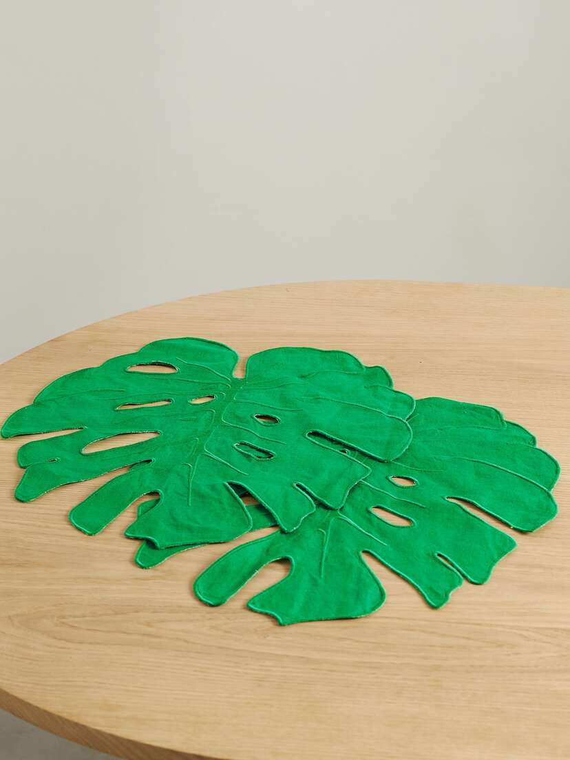 Aquazzura Casa Florida Leaf Set Of Two Linen Placemats