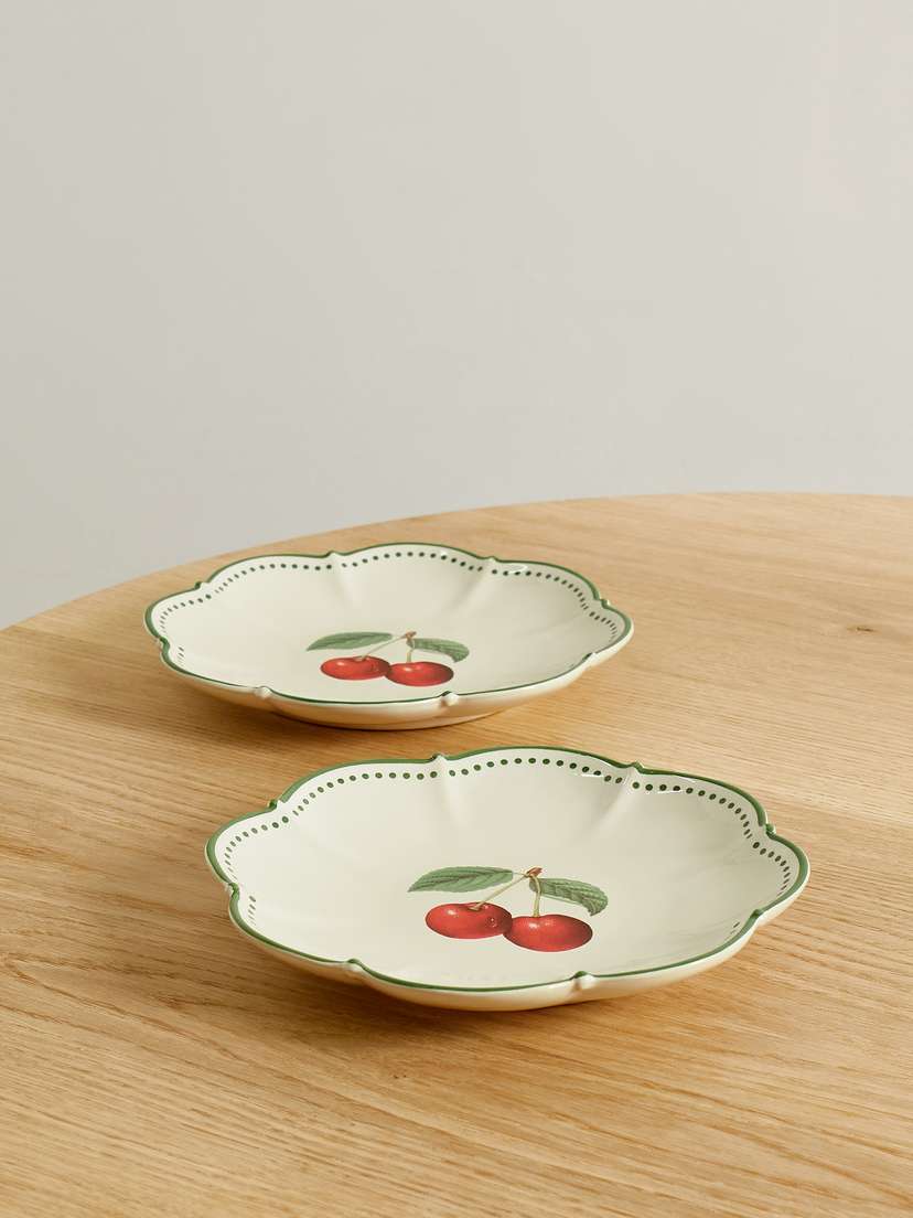 Aquazzura Casa Set Of Two Scalloped Painted Porcelain Dessert Plates
