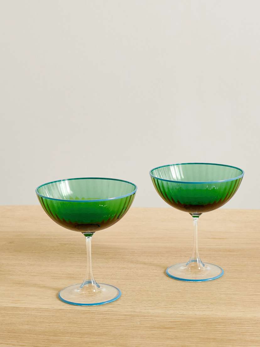 Aquazzura Casa Set Of Two Striped Murano Glass Champagne Coupes