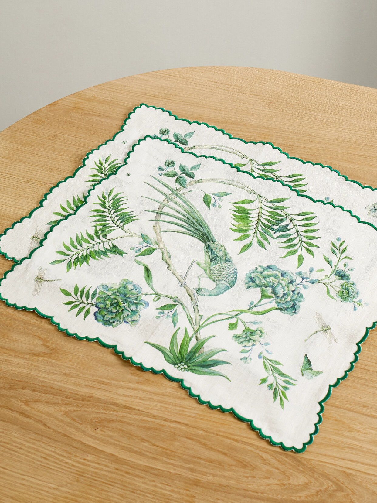 Aquazzura Casa - Secret Garden Set Of Two Printed Linen Placemats - Green