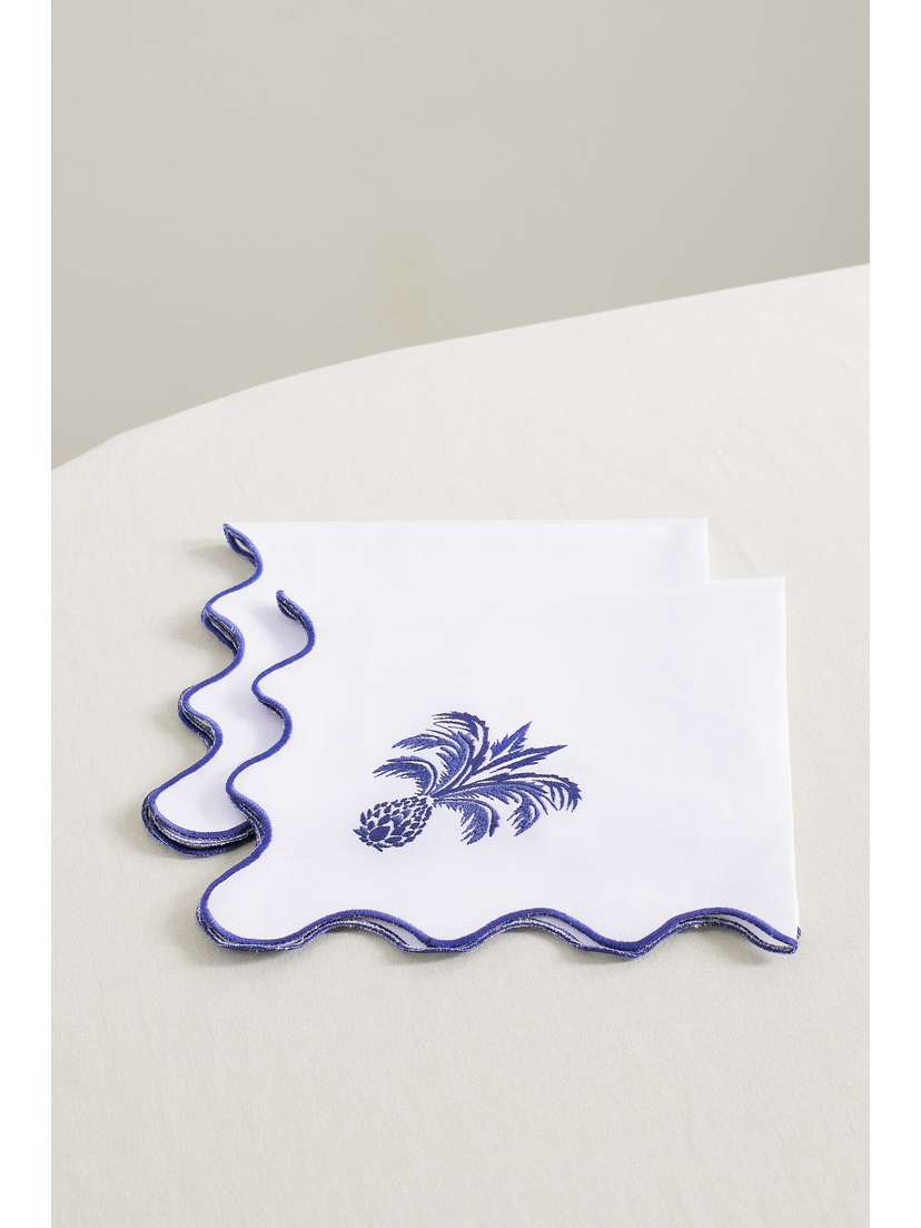 Aquazzura Casa Ananas Set Of Two Scalloped Embroidered Linen Napkins