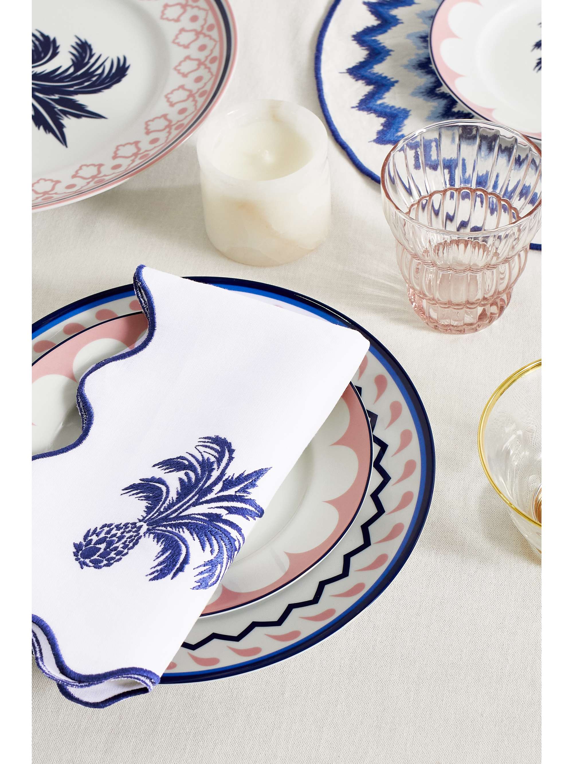 AQUAZZURA CASA Ananas set of two scalloped embroidered linen napkins