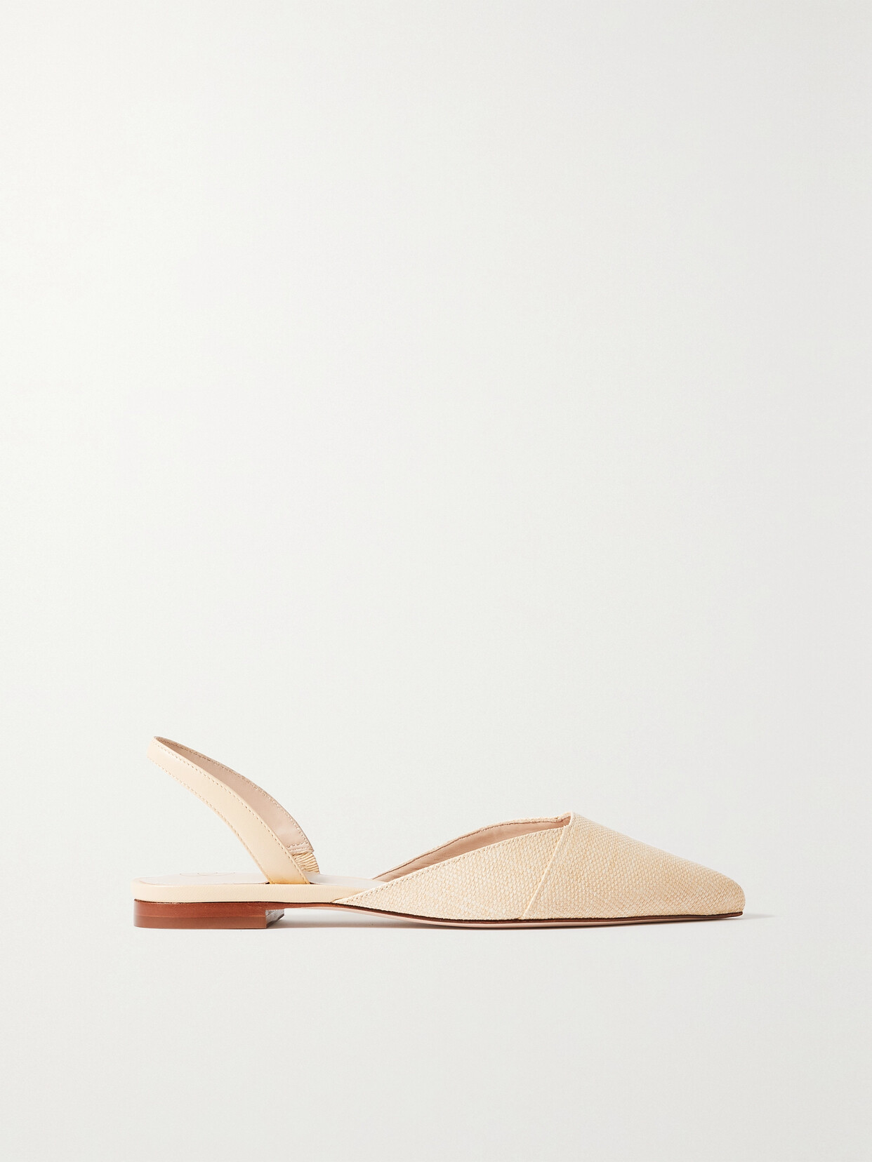 Porte & Paire - Leather-trimmed Raffia Slingback Point-toe Flats - Neutrals