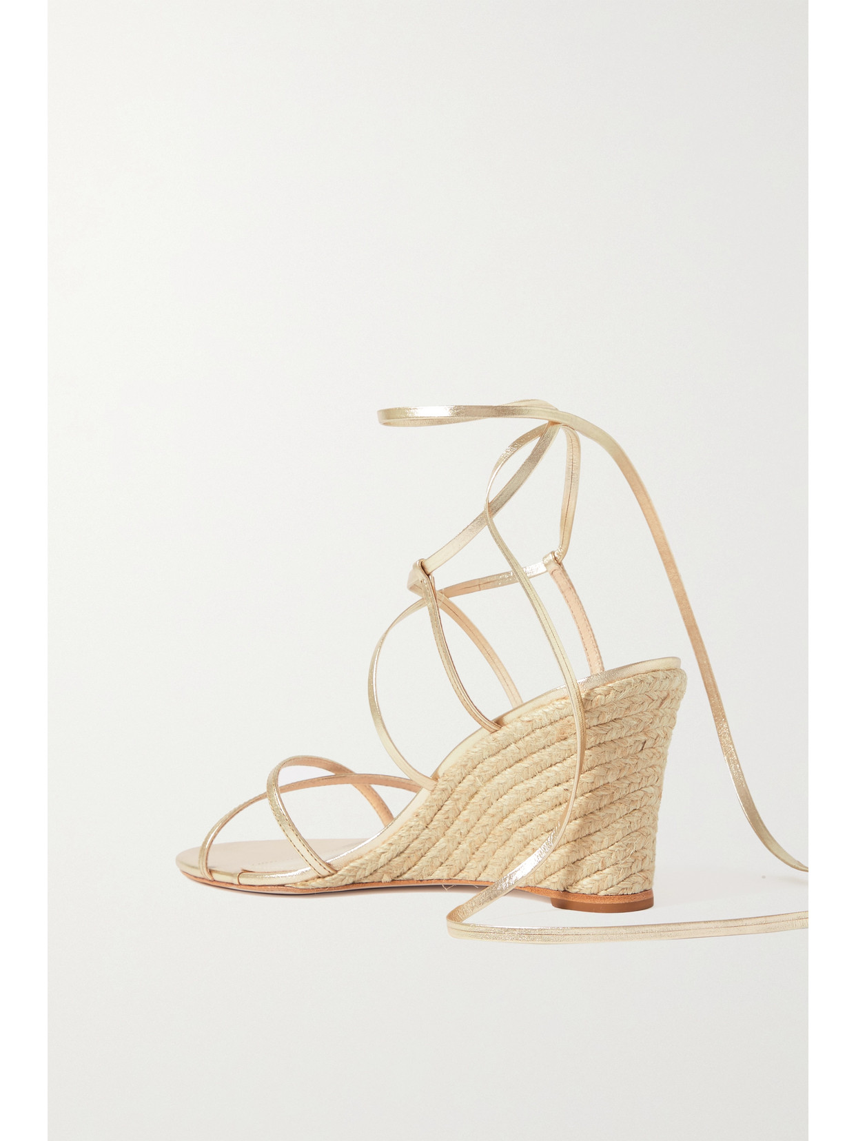 Porte & Paire Metallic Leather Wedge Espadrille Sandals In Gold