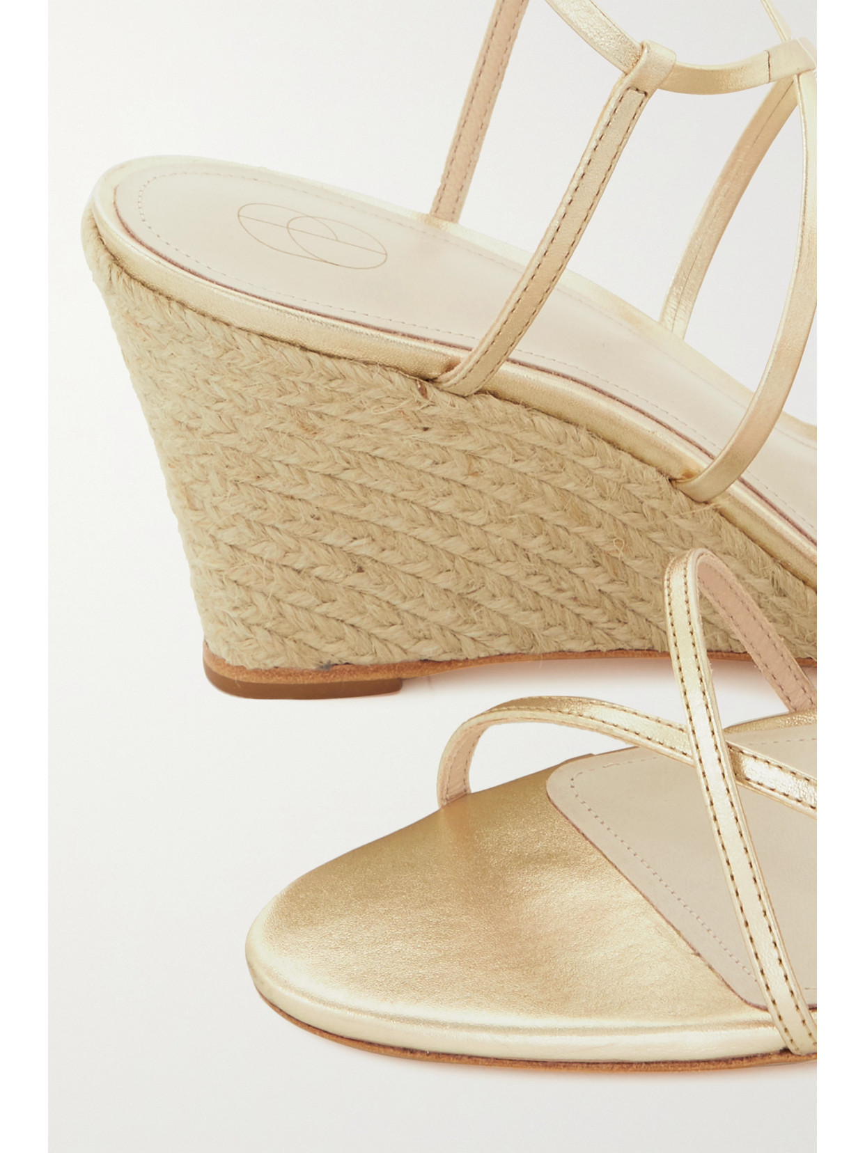 Porte & Paire Metallic Leather Wedge Espadrille Sandals In Gold
