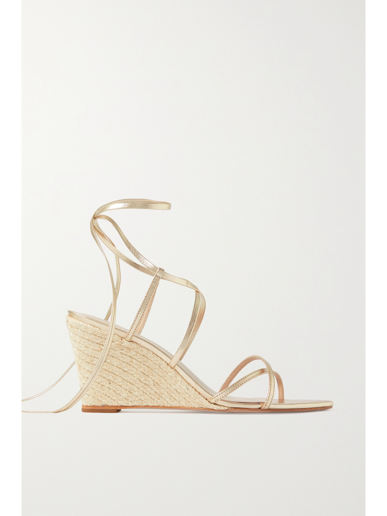 Porte & Paire - Metallic Leather Wedge Espadrille Sandals - Gold