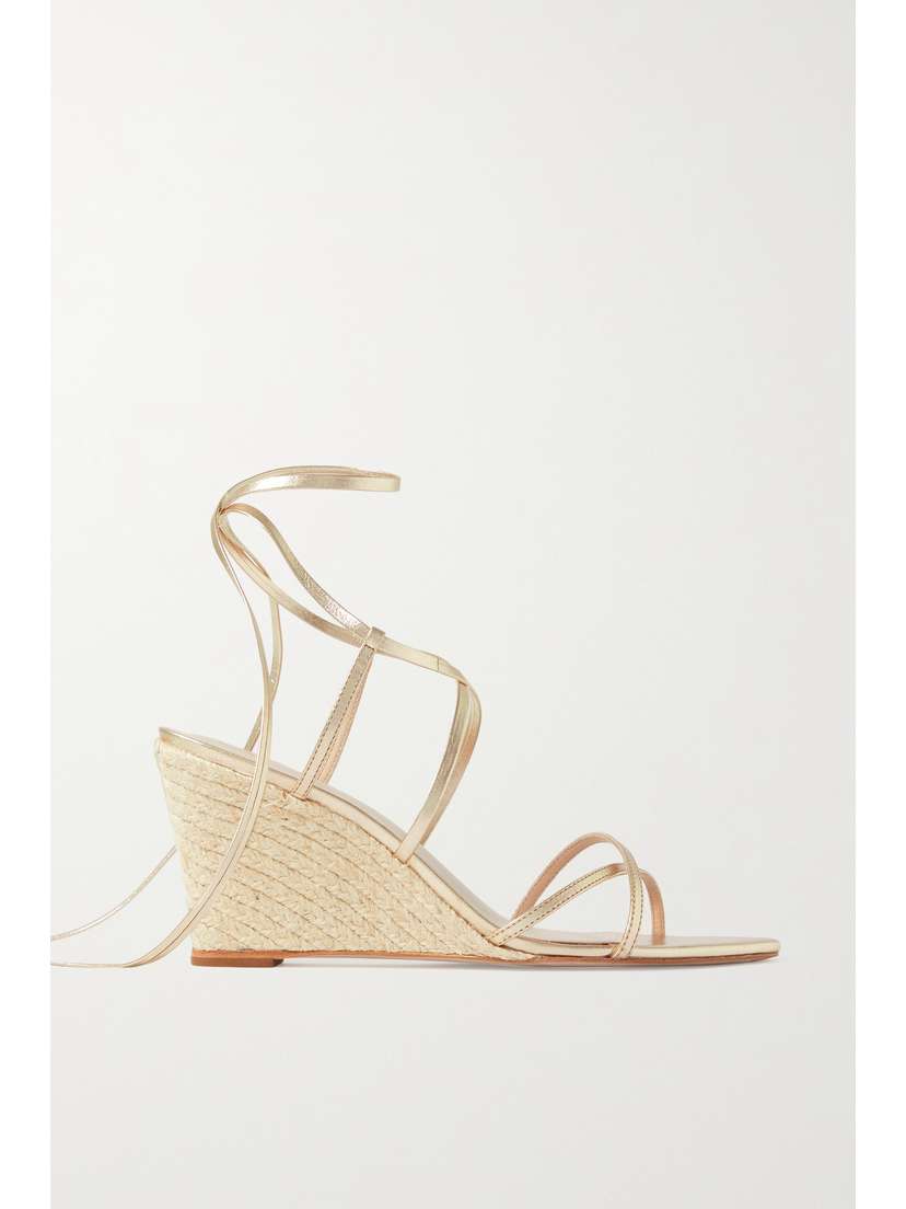 Porte & Paire Metallic Leather Wedge Espadrille Sandals