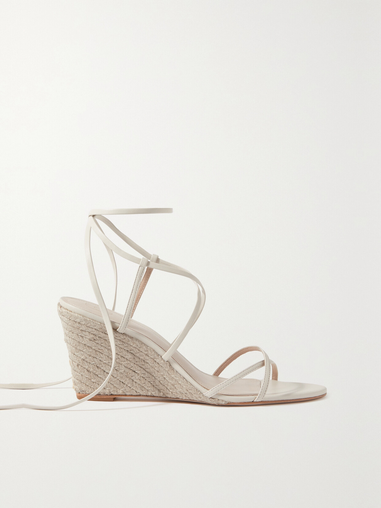 Porte & Paire Leather Wedge Espadrille Sandals - Cream