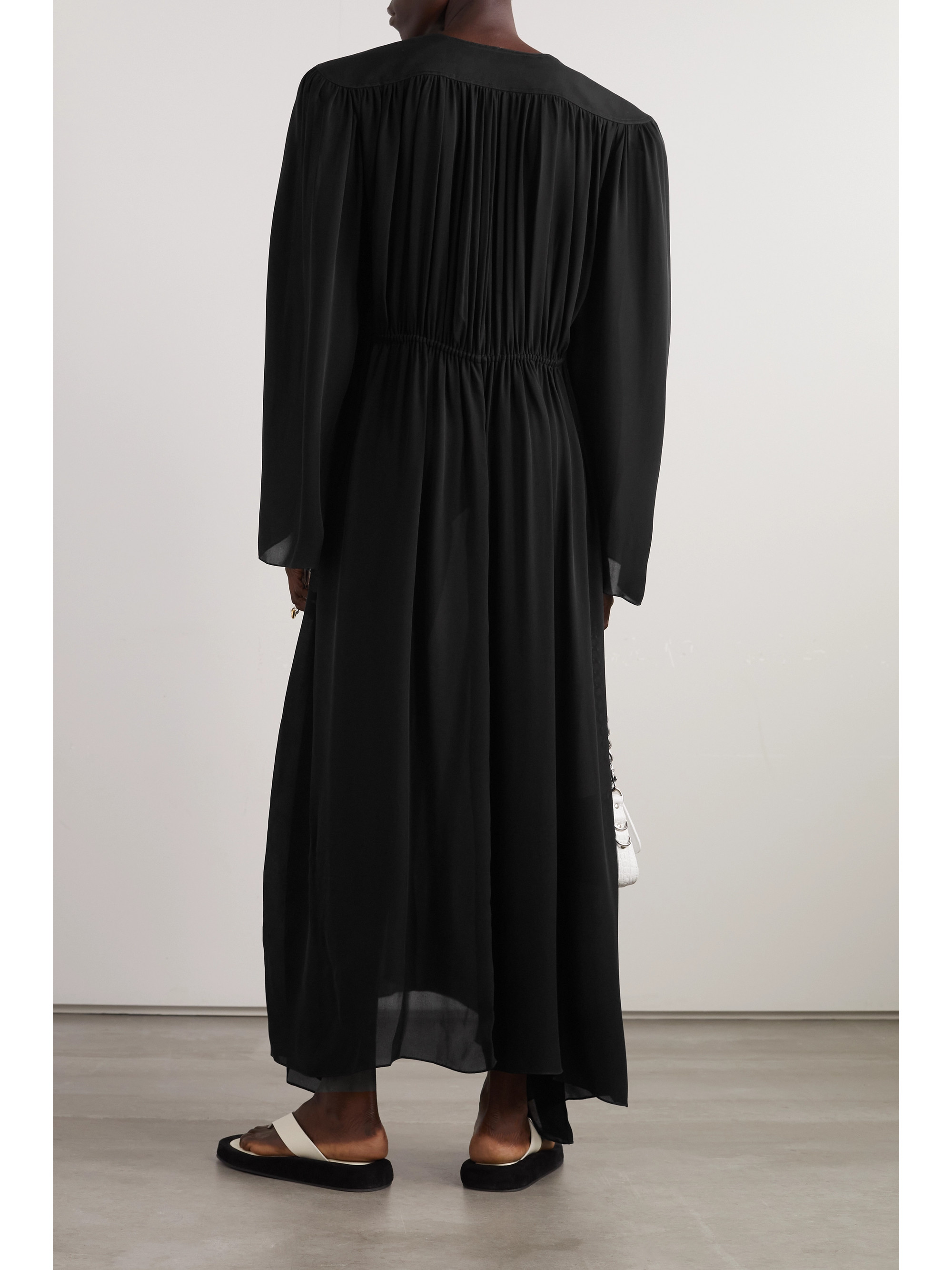 Wardrobe.NYC Gathered silk-voile maxi dress thumbnail