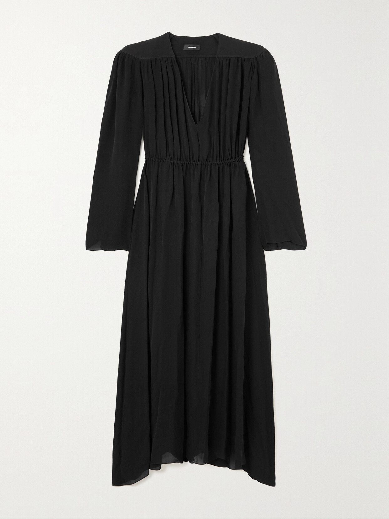 Wardrobe.nyc Gathered Silk-voile Maxi Dress In Black