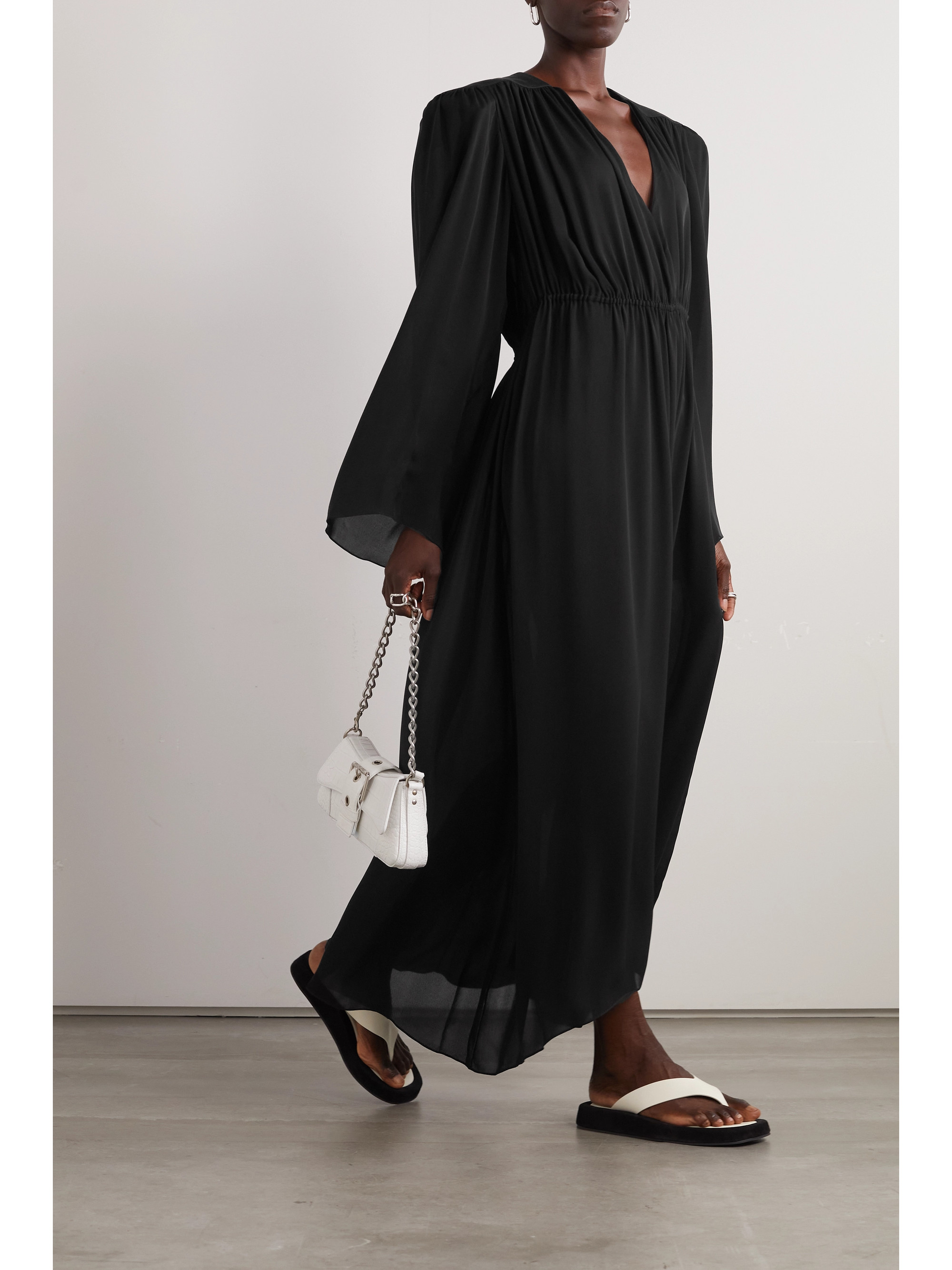 Wardrobe.NYC Gathered silk-voile maxi dress