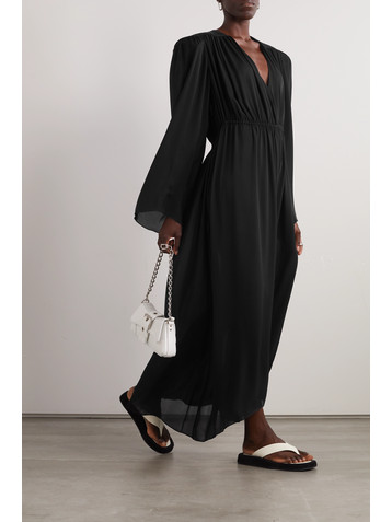 Wardrobe.NYC Gathered silk-voile maxi dress
