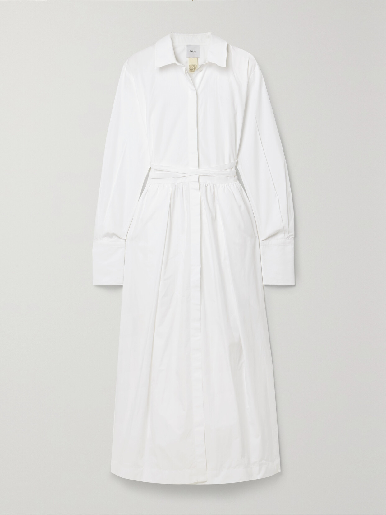 Patou - Belted Pleated Cotton-poplin Midi Shirt Dress - White