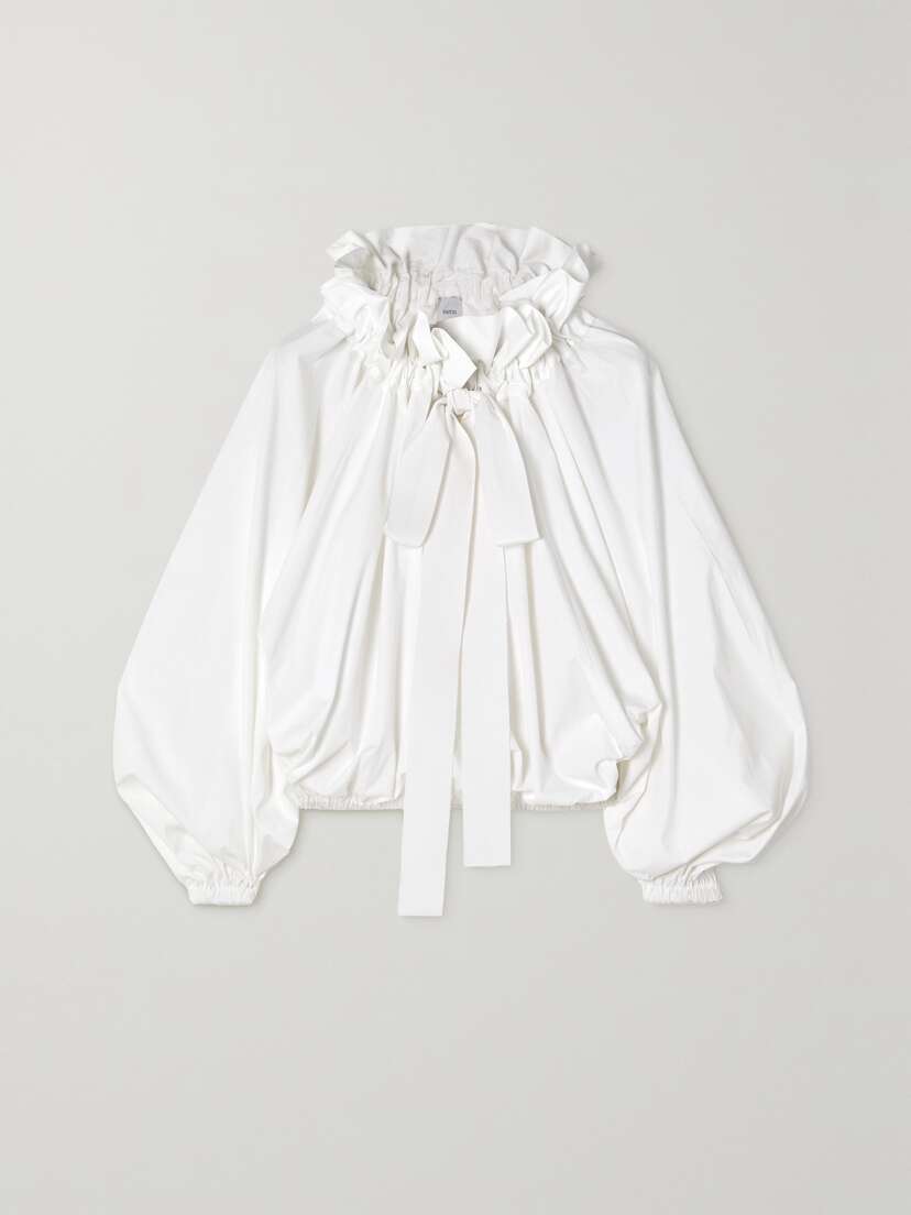 Patou Grosgrain-trimmed Ruffled Cotton-poplin Blouse
