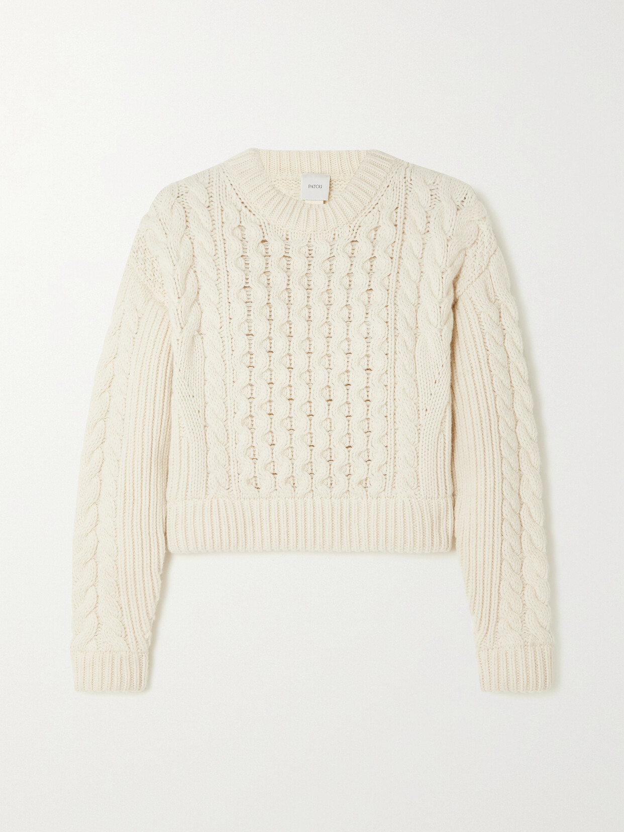 Patou - Cropped Cable-knit Wool Sweater - Off-white