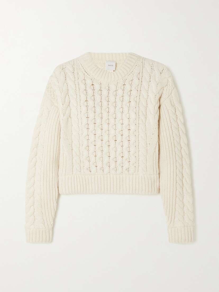 Patou Cropped Cable-knit Wool Sweater - x large